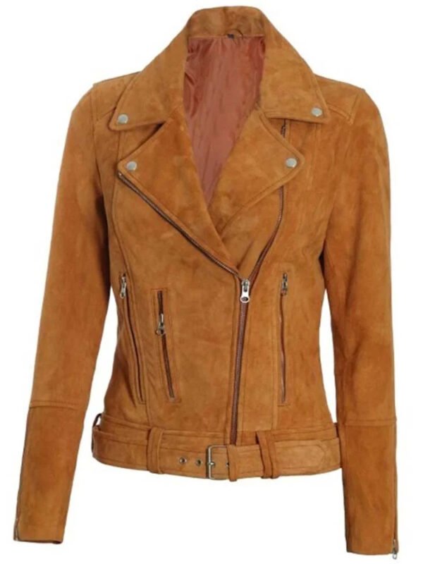 Womens Brown Asymmetrical Suede Biker Jacket