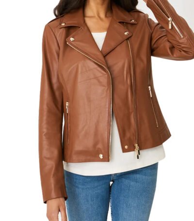 Womens Brown Leather Motorcycle Jacket