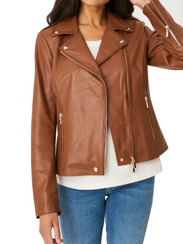 Womens Brown Leather Motorcycle Jacket