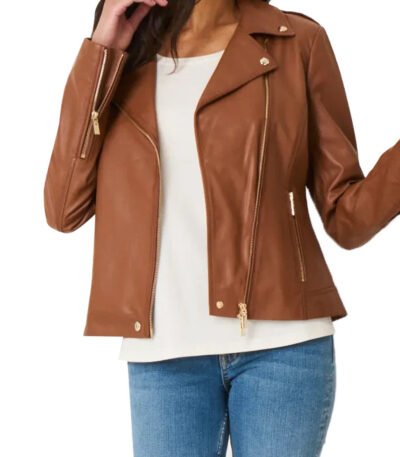 Womens Brown Leather Motorcycle Jacket