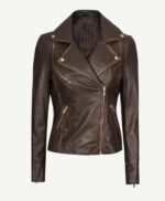 Womens Brown Vintage Leather Biker Jacket
