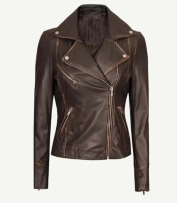 Womens Brown Vintage Leather Biker Jacket