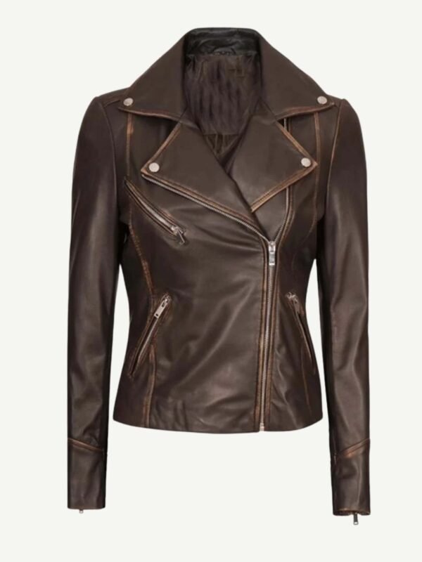 Womens Brown Vintage Leather Biker Jacket