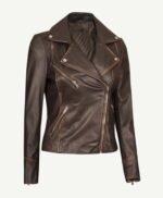 Womens Brown Vintage Leather Biker Jacket