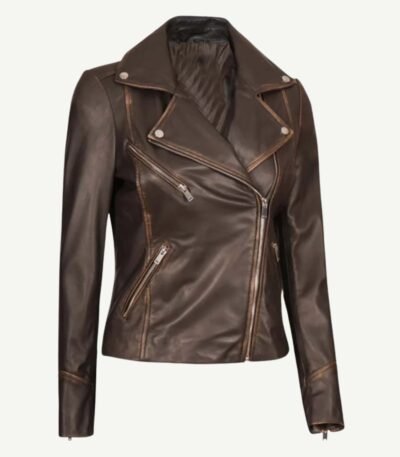 Womens Brown Vintage Leather Biker Jacket