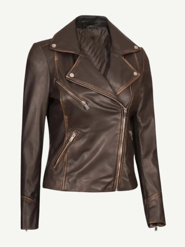 Womens Brown Vintage Leather Biker Jacket