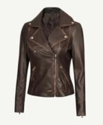 Womens Brown Vintage Leather Biker Jacket