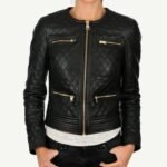 Womens Collarless Black Quilted Jacket