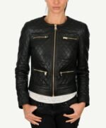 Womens Collarless Black Quilted Jacket
