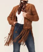 Women's Crochet Trim Suede Coat