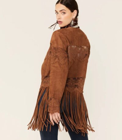 Women's Crochet Trim Suede Coat