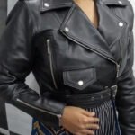 Womens Crop Leather Jacket Black Cropped Motorcycle Bolero Shrug Leather Jacket