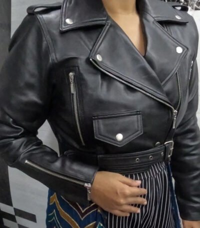 Womens Crop Leather Jacket Black Cropped Motorcycle Bolero Shrug Leather Jacket