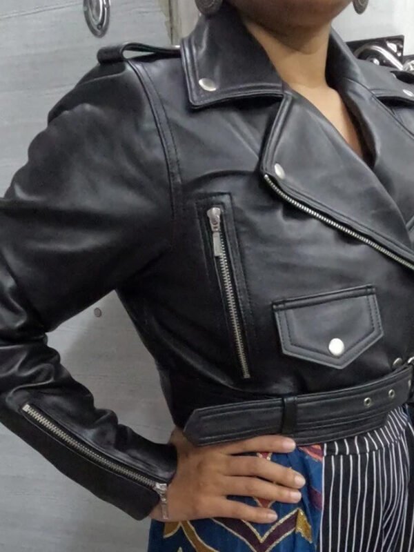 Womens Crop Leather Jacket Black Cropped Motorcycle Bolero Shrug Leather Jacket