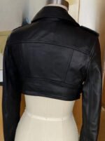 Womens Crop Leather Jacket Black Cropped Motorcycle Bolero Shrug Leather Jacket