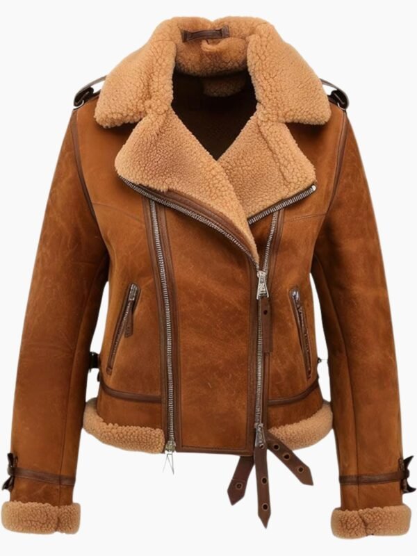 Women's Dark Brown Genuine Suede Genuine Shearling Fur Jacket