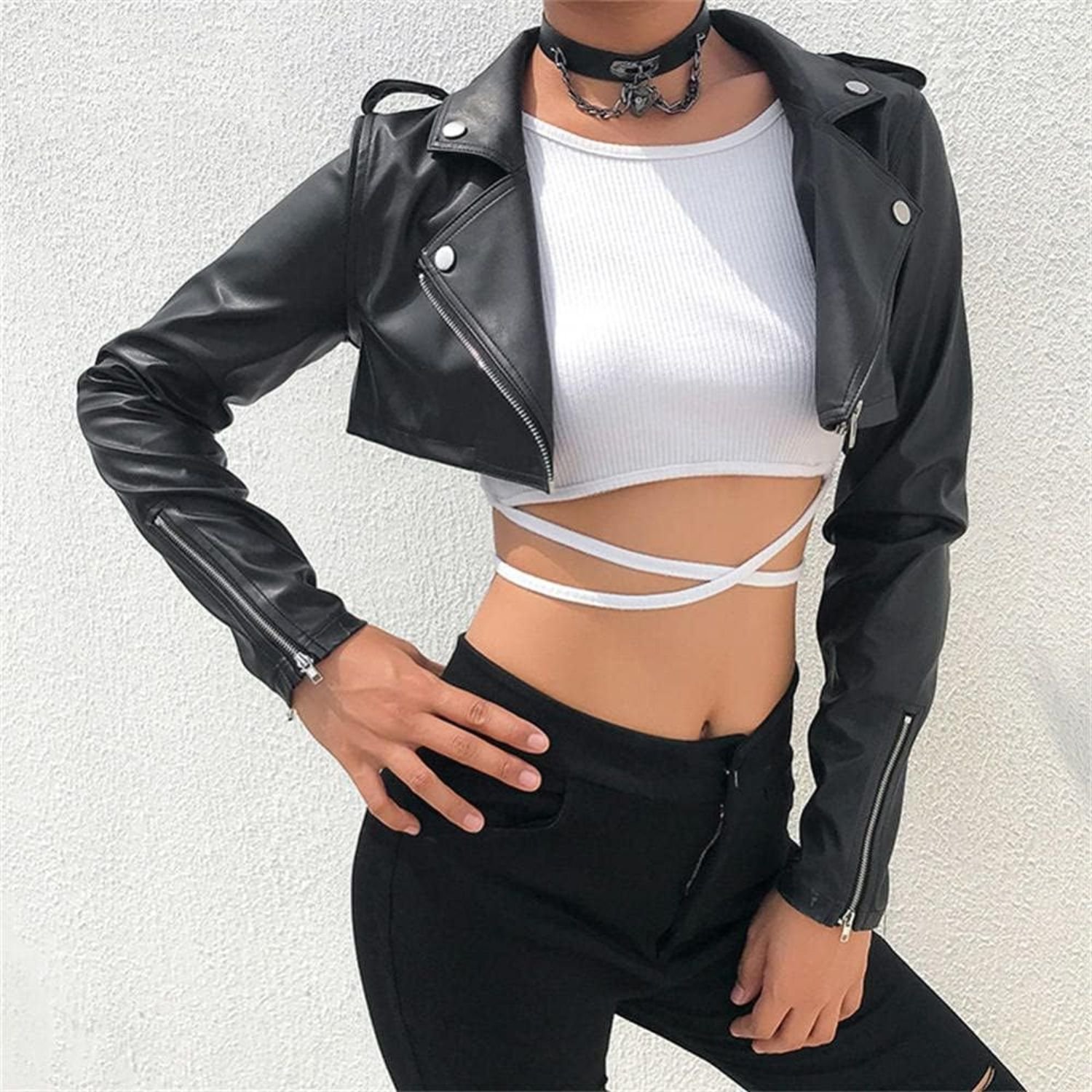 Women's Extreme Cropped Leather Jacket Women's Extreme Cropped Leather Jacket