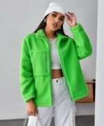 Women's Fashion Jacket Drop Shoulder Zipper Teddy Jacket