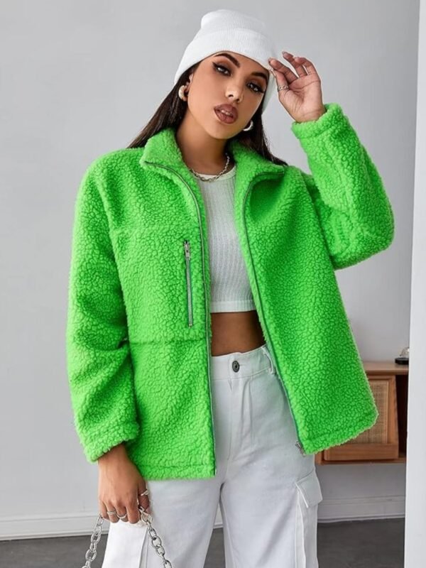 Women's Fashion Jacket Drop Shoulder Zipper Teddy Jacket