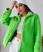 Women's Fashion Jacket Drop Shoulder Zipper Teddy Jacket