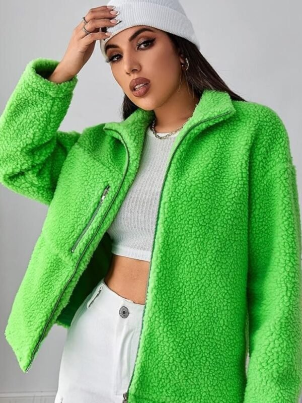 Women's Fashion Jacket Drop Shoulder Zipper Teddy Jacket