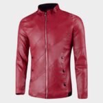 Womens Flap Button Embellished Stand Collar Leather Jacket