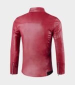 Womens Flap Button Embellished Stand Collar Leather Jacket