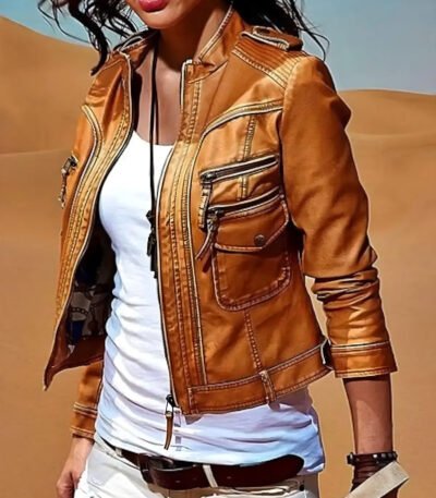 Women's Genuine Lambskin Leather Motorcycle Slim fit Designer Biker Jacket