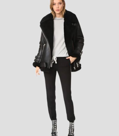 Women's Genuine Shearling Leather Jacket in Black