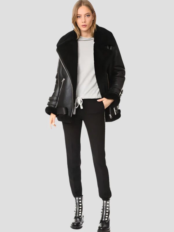 Women's Genuine Shearling Leather Jacket in Black