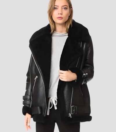 Women's Genuine Shearling Leather Jacket in Black