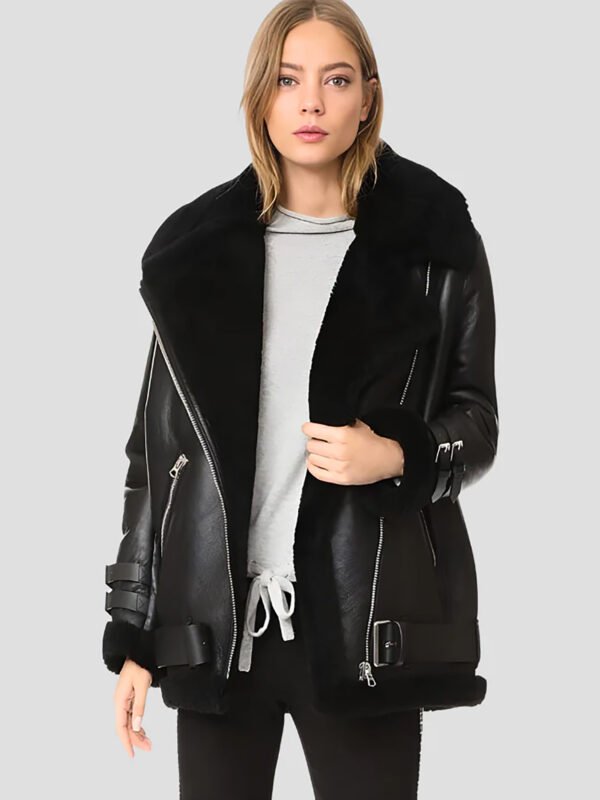 Women's Genuine Shearling Leather Jacket in Black