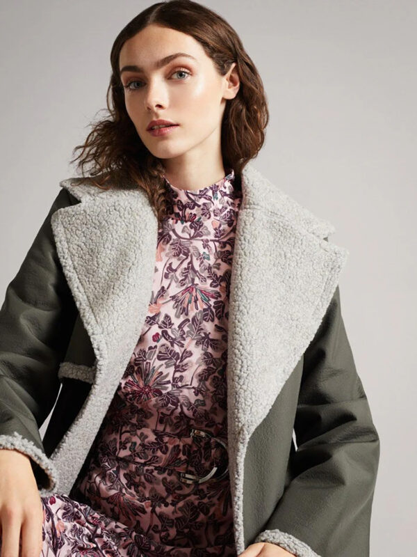 Women's Genuine Shearling Wool Blend Wrap Coat