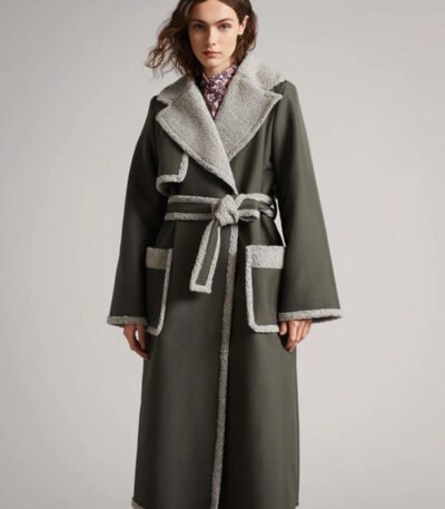 Women's Genuine Shearling Wool Blend Wrap Coat