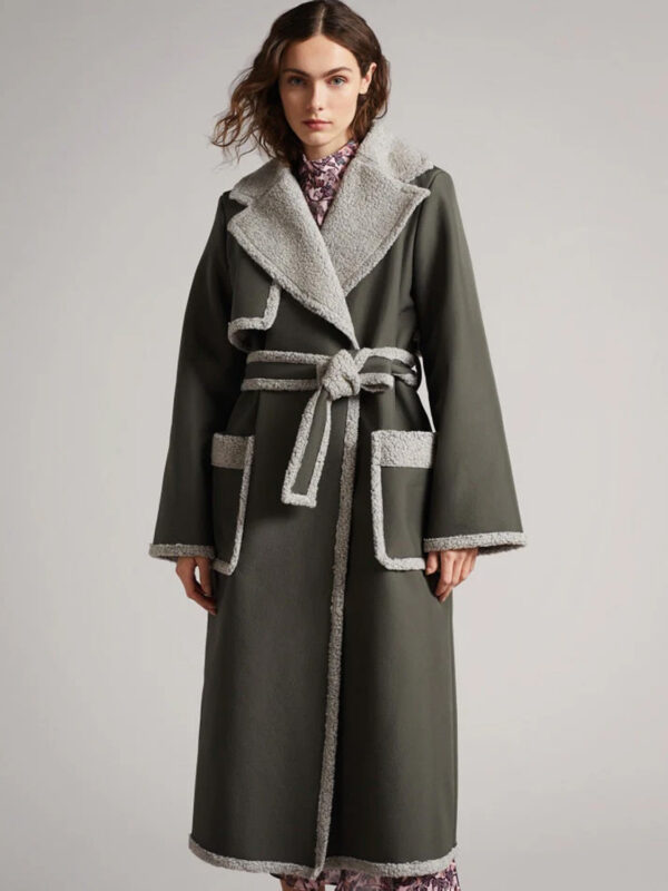 Women's Genuine Shearling Wool Blend Wrap Coat
