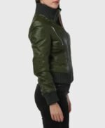 Women's Green Bomber Leather Jacket