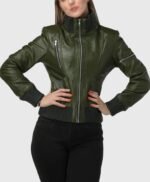 Women's Green Bomber Leather Jacket