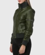 Women's Green Bomber Leather Jacket