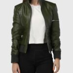 Women's Green Bomber Leather Jacket