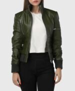 Women's Green Bomber Leather Jacket
