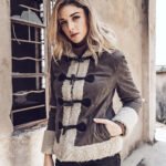 Womens Hooded Faux Fur Shearling Genuine Leather Jacket