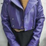Womens Leather Jacket Purple Cropped Motorcycle Bolero Shrug Leather Jacket