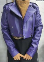 Womens Leather Jacket Purple Cropped Motorcycle Bolero Shrug Leather Jacket