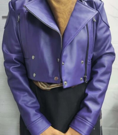 Womens Leather Jacket Purple Cropped Motorcycle Bolero Shrug Leather Jacket