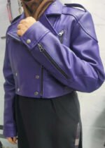 Womens Leather Jacket Purple Cropped Motorcycle Bolero Shrug Leather Jacket