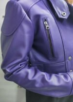 Womens Leather Jacket Purple Cropped Motorcycle Bolero Shrug Leather Jacket