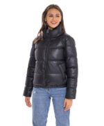 Women's Leather Puffer Jacket