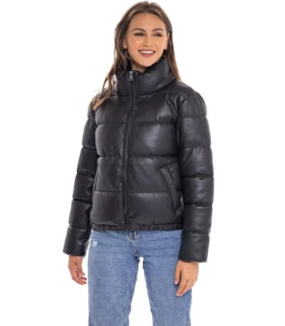Women's Leather Puffer Jacket