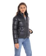 Women's Leather Puffer Jacket