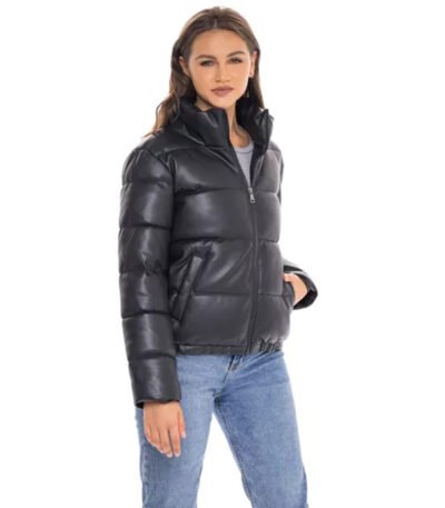 Women's Leather Puffer Jacket